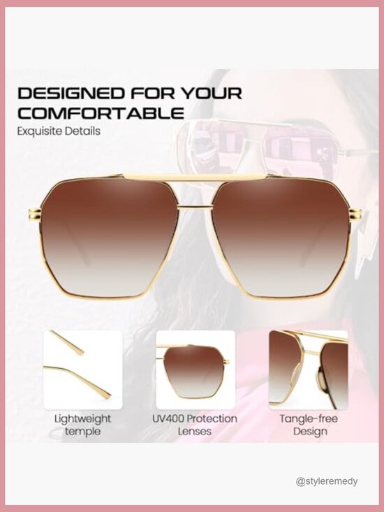 Square Aviator Sunglasses Polarized UV400 Tangle Free Driving main image 4